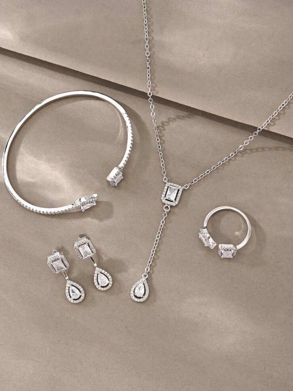 Kohl's Silver Cubic Zirconia Teardrop Lariat Necklace & Matching Jewelry Set
